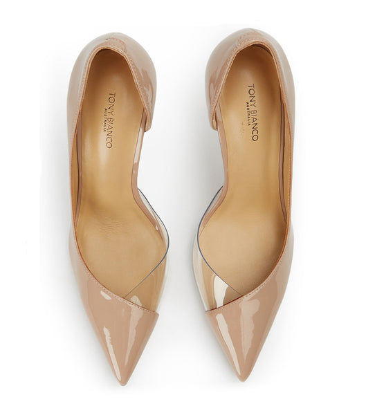 Tony Bianco Adore Coco Lak/Clear Vinylite 10.5cm Stilethæle Beige | DKJBT84195