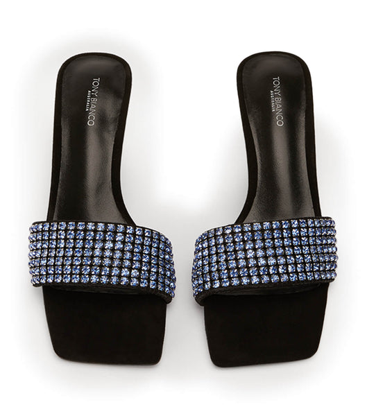 Tony Bianco Amos Blue Crystal/Black Ruskind 6.5cm Bling hæle Blå Sort | DKXBR83372