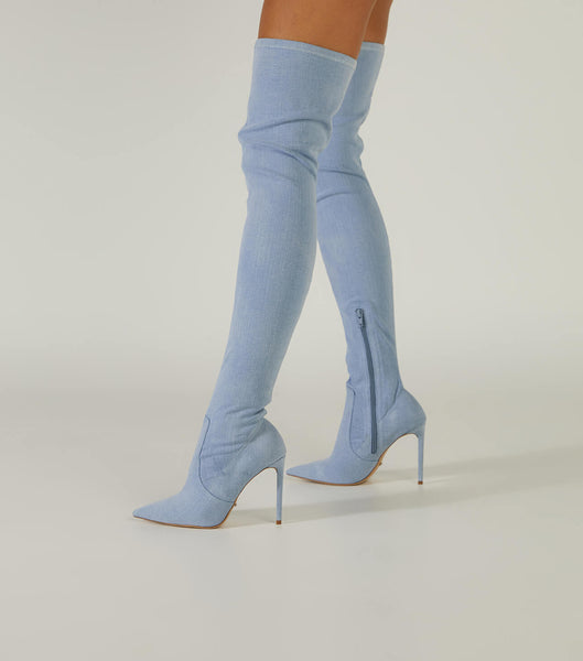 Tony Bianco Avah Denim Stretch 10.5cm Stiletstøvler Blå | TDKPQ90001