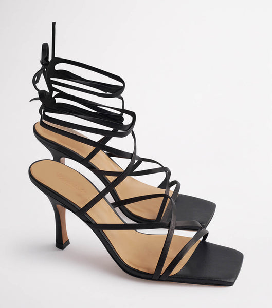 Tony Bianco Caden Black Sheep Nappa 8.5cm Strappy hæle Sort | TDKPQ65933