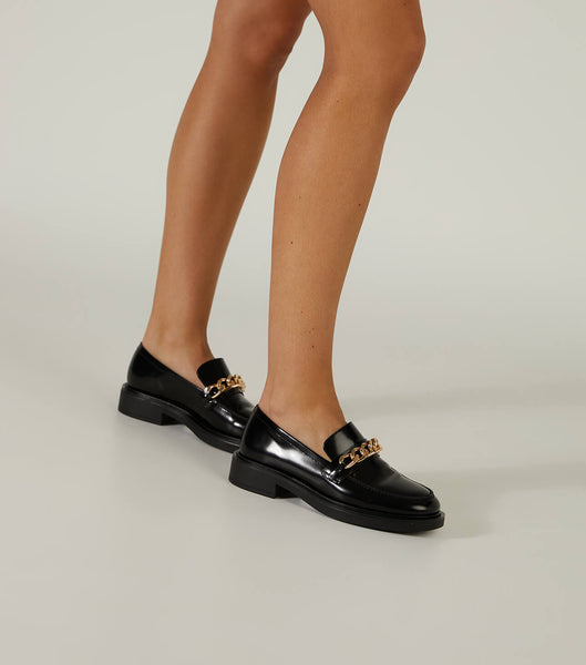 Tony Bianco Candice Black Hi Shine 4.5cm Loafers Sort | GDKUC78951