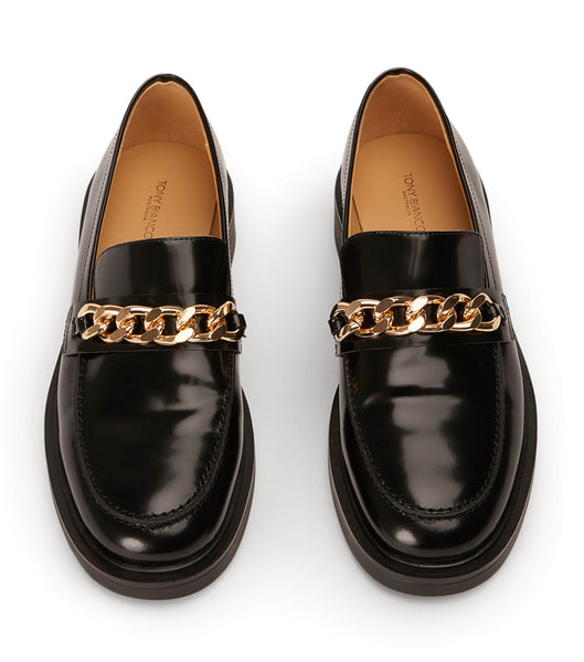 Tony Bianco Candice Black Hi Shine 4.5cm Loafers Sort | GDKUC78951