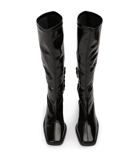 Tony Bianco Damon Black Crinkle Lak 7.5cm Mid Calf Støvler Sort | YDKVQ30073