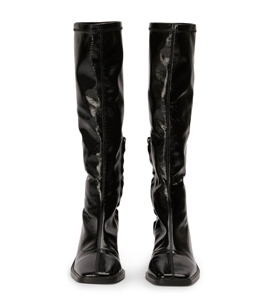 Tony Bianco Damon Black Crinkle Lak 7.5cm Mid Calf Støvler Sort | YDKVQ30073