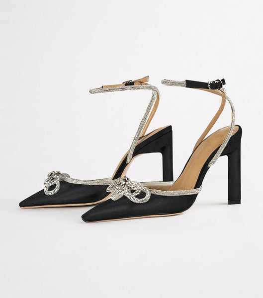 Tony Bianco Elsie Black Satin 10.5cm Brudehæle Sort | DKJBT49184