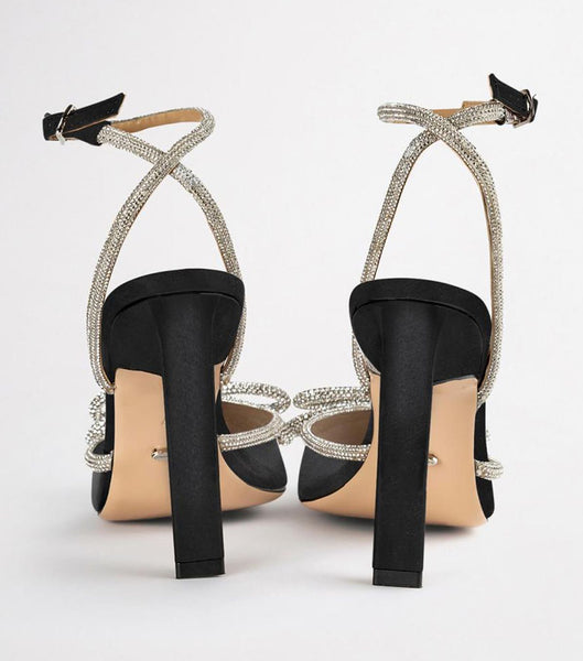 Tony Bianco Elsie Black Satin 10.5cm Brudehæle Sort | DKJBT49184