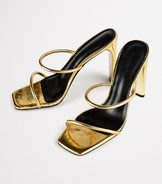 Tony Bianco Florence Gold Foil 11cm Blokhæl Guld | DKDFL22324