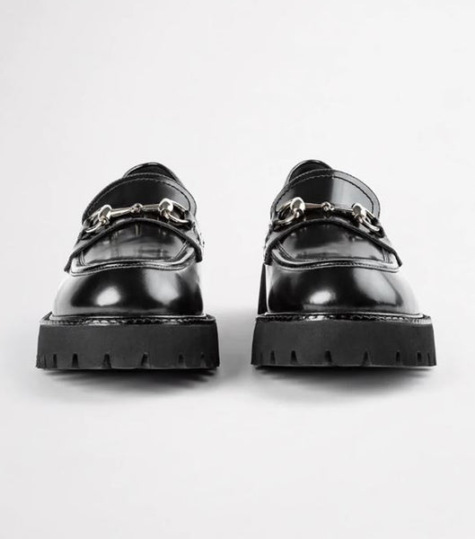 Tony Bianco Greer Black Hi Shine 4cm Loafers Sort | ADKWC80404