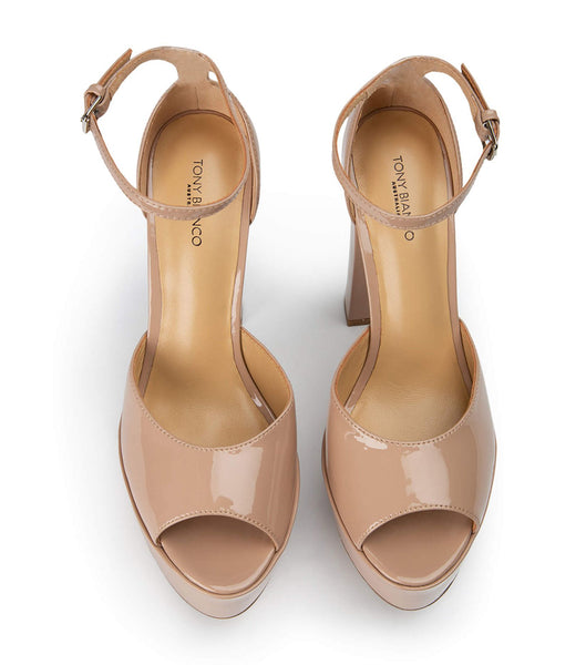 Tony Bianco Jayze Coco Lak 14cm Blokhæl Beige | MDKHR57815