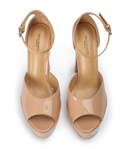 Tony Bianco Jayze Nude Lak 14cm Blokhæl Beige | XDKBH25166