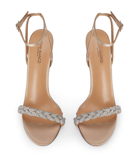 Tony Bianco Kosta Nude Satin 11cm Bling hæle Beige | YDKGT41107