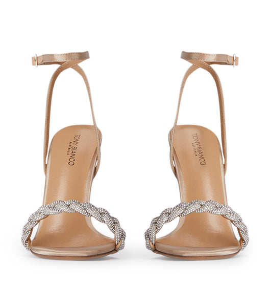 Tony Bianco Kosta Nude Satin 11cm Bling hæle Beige | YDKGT41107