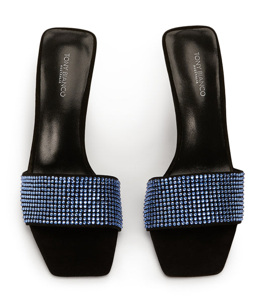 Tony Bianco Naomi Blue Crystal/Black Ruskind 10.5cm Bling hæle Blå Sort | EDKHC38926