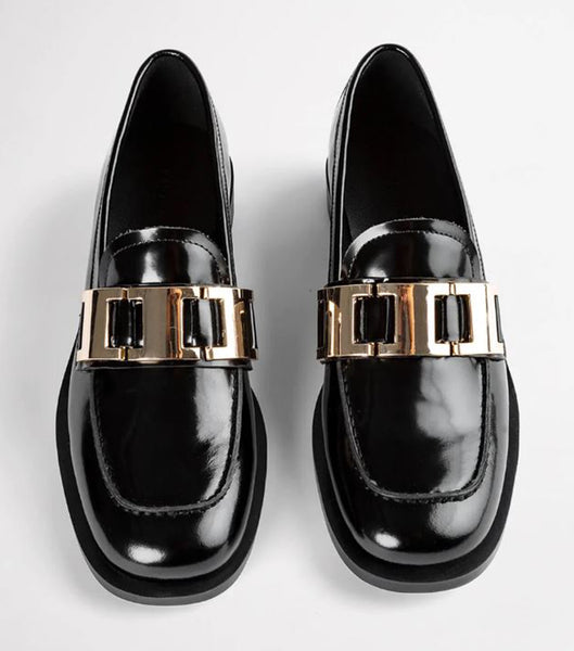 Tony Bianco Ruiz Black Hi Shine 2.5cm Loafers Sort | FDKUI88060