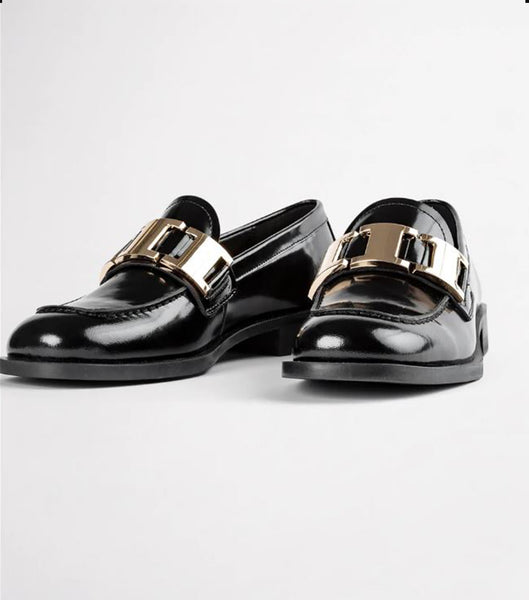 Tony Bianco Ruiz Black Hi Shine 2.5cm Loafers Sort | FDKUI88060