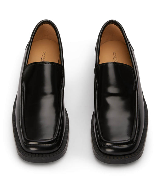 Tony Bianco Teddy Black Hi Shine 4cm Loafers Sort | BDKSD77250