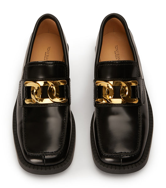 Tony Bianco Tia Black Hi Shine 4cm Loafers Sort | BDKSO28957