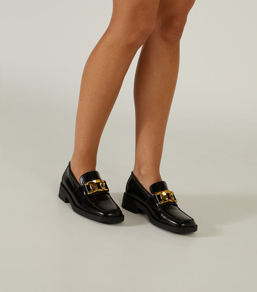 Tony Bianco Tia Black Hi Shine 4cm Loafers Sort | BDKSO28957