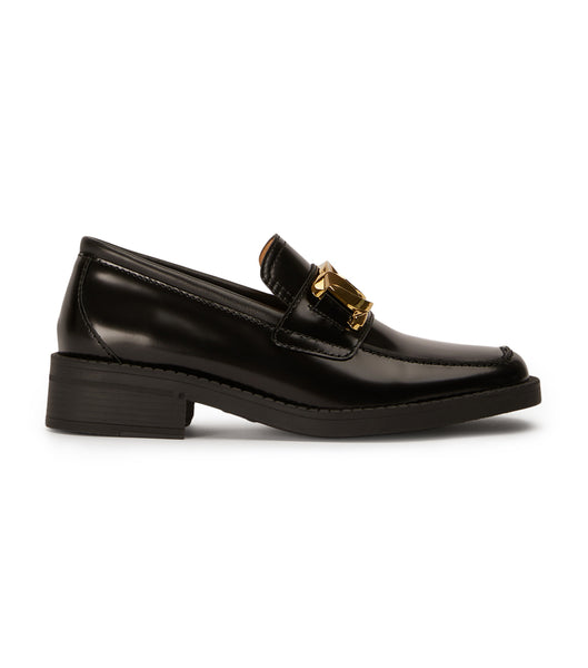 Tony Bianco Tia Black Hi Shine 4cm Loafers Sort | BDKSO28957