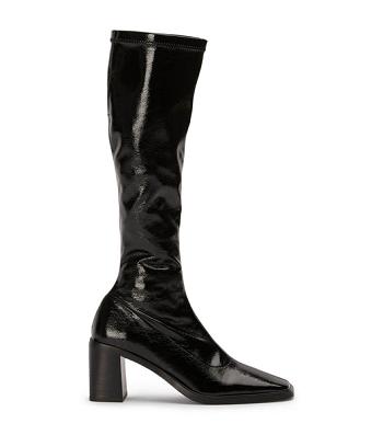 Tony Bianco Damon Black Crinkle Lak 7.5cm Mid Calf Støvler Sort | YDKVQ30073