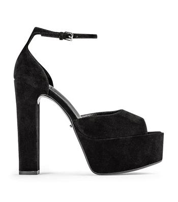 Tony Bianco Jayze Black Ruskind 14cm Blokhæl Sort | DKDYB36317