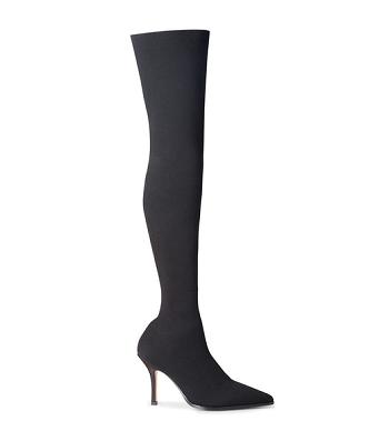 Tony Bianco Kori Black Sock Knit 9.5cm Støvler med Hæl Sort | GDKUC91483